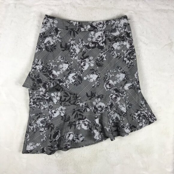RACHEL ROY Gray Plaid Floral Asymmetrical Skirt NWOT 8 - Picture 5 of 7